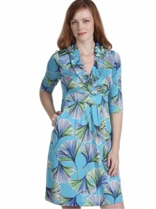 Lilly Pulitzer Dresses & Skirts - Lily Pulitzer blayney get ginky ruffle Blue and Green Women's Dress